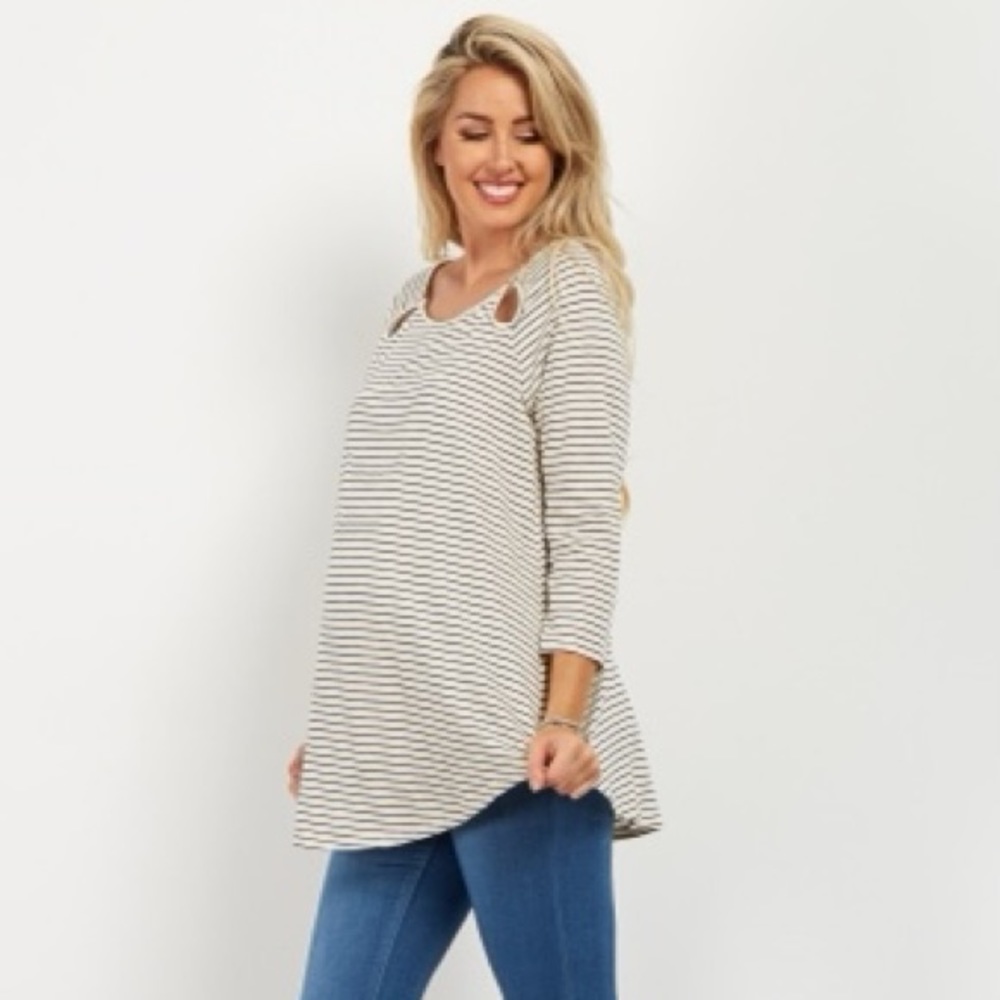 Black Striped Keyhole Cutout Top